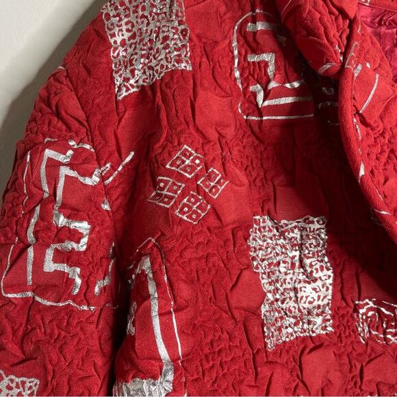 Vintage crinkle red quilted button front jacket holidays‎ size medium - Picture 5 of 5